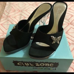 Size 8 NIB heels black open toe clear dress shoes